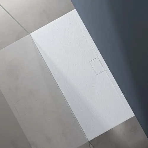 doporro Duschtasse Duschwanne 70x160x3 flach Mineralguss in Weiß DIN-Anschlüsse für bodengleiche Montage geeignet Geoma07