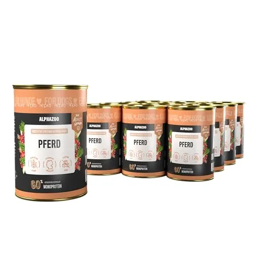 alphazoo Monoprotein Pferd 12×400g Nassfutter Hund – hypoallergenes Hundefutter mit Pferdefleisch, Pastinake, Preiselbeeren & Hagebutte – getreidefrei, natürlich & leicht verdaulich – Made in Germany