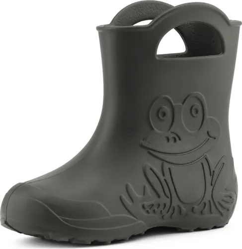 Ladeheid Eva Kinder Gummistiefel Regenschuhe LA-CA-01 (Carbone, 28/29 EU) - Wasserdichte Gummistiefel für Kinder aus ultraleichtem EVA, mit kinderfreundlichem Froschmotiv und praktischen Griffen für einfaches Anziehen.