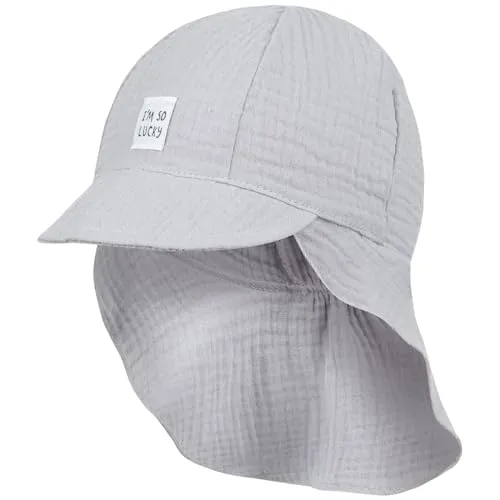 Smarilla Schirmmütze Babymütze Junge mit Nackenschutz Sommer Musselin, Bekleidungsgröße: 50-52, Farbe: Grau