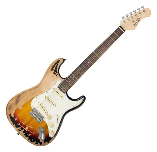 Rocktile E-Gitarre Vinstage ST-BBHSB Sunburst - E-Gitarre im Vintage-Look mit Heavy Aged-Style, 3x Single Coil Pickup für einzigartigen Sound und individuelles Design - ein echtes Unikat zum unschlagbaren Preis!