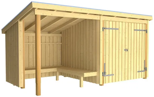 PLUS Gartenhaus Nordic Multi 9,5 m² - Gartenhaus mit Doppeltür und Pultdach, ideal für Gartenliebhaber, selbstmontierbar und aus natürlichem Holz gefertigt.
