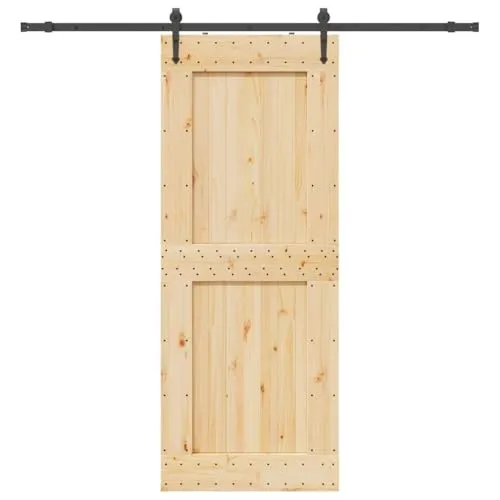vidaXL Schiebetür 90x210 cm aus massivem Kiefernholz - Zimmertür aus massivem Kiefernholz mit stabilen, pulverbeschichteten Gleitschienen für leises und sanftes Gleiten. Ideale Lösung für platzsparende und stilvolle Raumgestaltung.