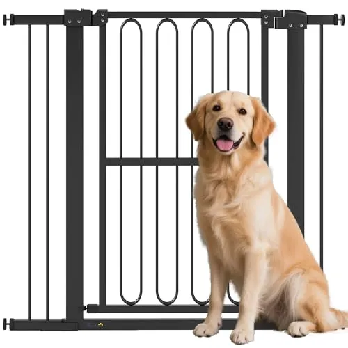 PawHut Treppenschutzgitter Türschutzgitter Absperrgitter ohne Bohren 76-104 cm Schutzgitter aus Stahl für Hunde, Haustiere Treppen, Tür, Schwarz