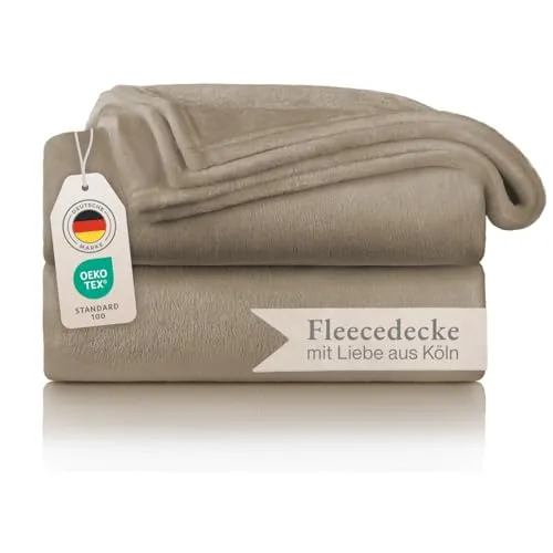 Blumtal Kuscheldecke flauschig - Oeko-TEX zertifizierte Fleecedecke 130x150 cm - Wohndecke 130x150 cm - Taupe Decke - Wohn- & Kuscheldecke - Fleecedecke Taupe