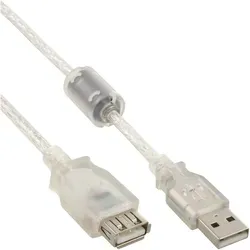Inline® USB 2.0 VerLängerung, St/Bu, Typ A, transparent, mit Ferritkern 1,8m