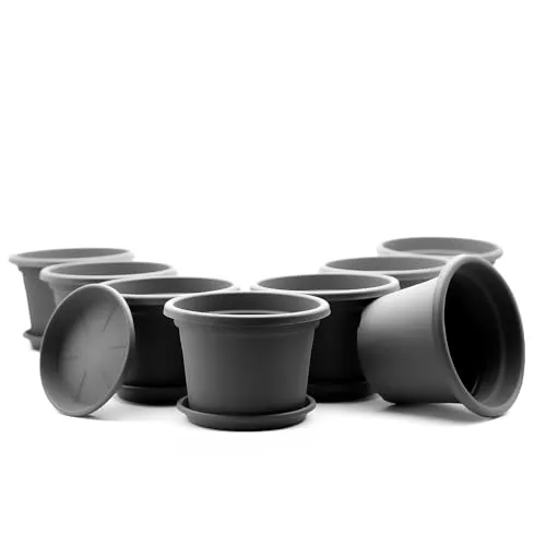 BigDean Blumentopf Set 8 Stück rund ø 40 cm Anthrazit mit Untersetzer - Set aus 8 stilvollen Blumentöpfen mit Untersetzern, ideal für Garten und Terrasse. Wetterfestes Material sorgt für Langlebigkeit und dekorative Akzente in jedem Raum.