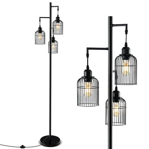 COSTWAY Moderne Stehlampe 169cm mit 3 Lampenschirmen - Elegante Stehlampe mit 3 Lichtern für sanfte Beleuchtung. Praktischer Fußschalter und robuster Sockel sorgen für Komfort und Stabilität. Ideal für Wohnzimmer, Schlafzimmer oder Arbeitszimmer.
