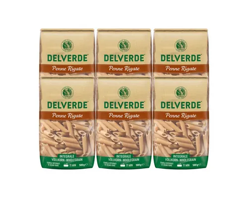 DELVERDE Nudeln, Delverde Vollkorn Penne Rigate Integrale Vollkorn Nudeln 500g 6er Pack