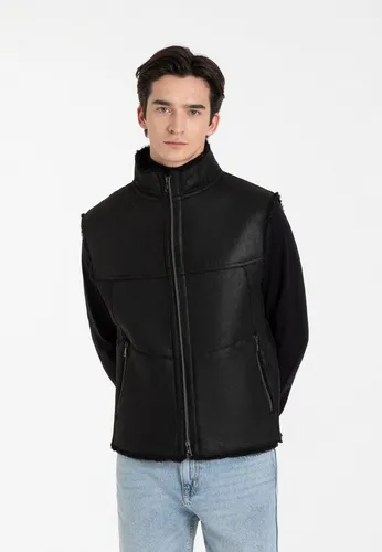 CHRIST Herren Lammfellweste - Sportliche, hochwertige Fellweste aus echtem Lammfell, ideal für Reiten und Outdoor-Aktivitäten, Größe 54, Schwarz