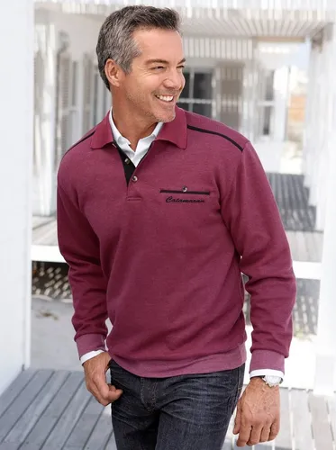 Sweatshirt CATAMARAN Herren, Gr. 44/46, Bordeaux - Herren-Sweatshirt mit flachem Strick-Polokragen und Kontraststreifen. Weiche Melange-Qualität aus 65% Baumwolle, ideal für lässige Looks und angenehmen Tragekomfort.