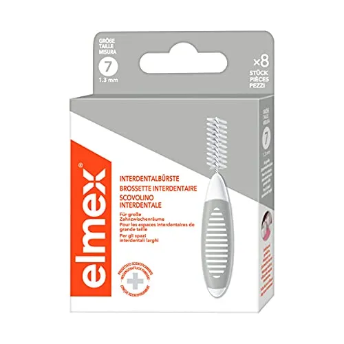 elmex Interdentalbürste grau (Größe 7, 1,3mm), 1 x 8 Stück - Interdentalbürsten für die Reinigung großer Zahnzwischenräume