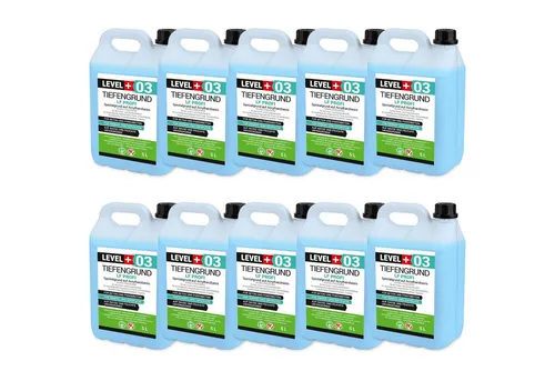 Level+ Tiefengrund Lf Gipsputz Grundierung Innen Außen L+03 - 50l - Schnell trocknender Spezialgrund auf Acrylharzbasis zur Untergrundfestigung. Ideal für saugfähige Flächen wie Beton und Putze. Verfügbar für Innen- und Außenanwendungen. Hohe Haftfestigkeit für beste Ergebnisse.