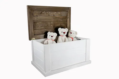 Massive Holztruhe UK in Weiß & Braun - Truhen & Kisten - Stilvolle Schatztruhe mit großzügigem Stauraum für Spielzeug und mehr, ideal für jedes Kinderzimmer.