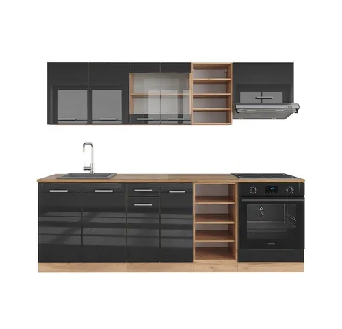 Vicco Küchenzeile R-Line 240 cm in Eiche Anthrazit Hochglanz - Küchenzeilen mit hochwertiger Verarbeitung, variabel aufstellbar und ideal für flexible Raumgestaltung.