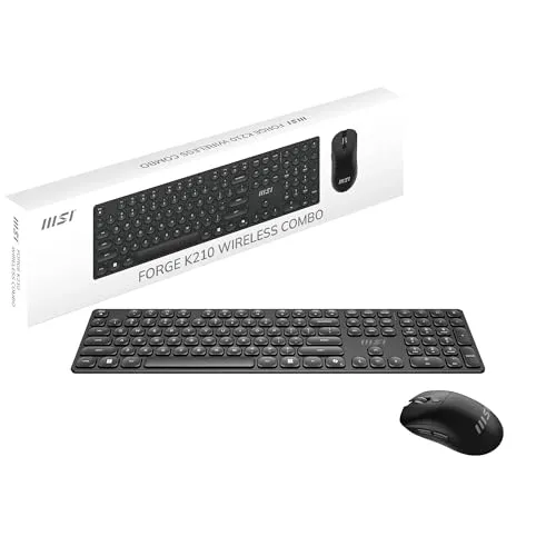 MSI FORGE K-210 Wireless Tastatur-Maus Combo - Praktisches Set aus kabelloser Tastatur und Maus für komfortables Arbeiten und Spielen. Ideal für den täglichen Einsatz im Homeoffice oder Gaming-Bereich.