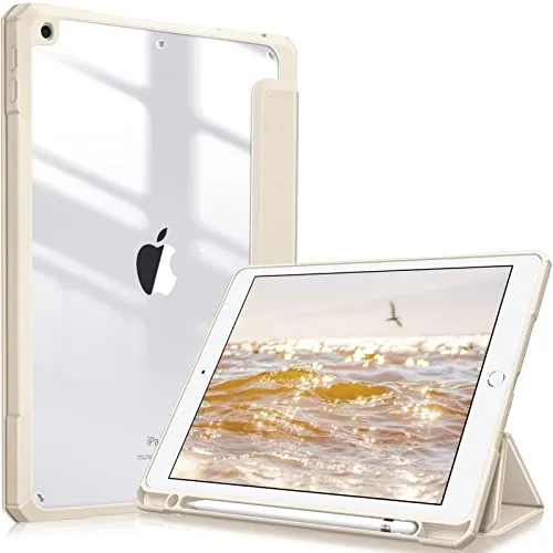 Fintie Hybrid Hülle für 10.2 Zoll iPad 9. Generation 2021/8. Gen 2020/7. Gen 2019 mit Stifthalter - Stoßfeste Schutzhülle mit transparenter Hartschale auf der Rückseite, Champagner