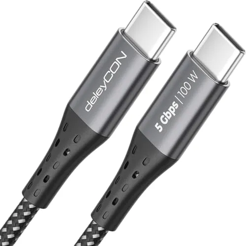 deleyCON 0,5m USB C Kabel PD3.0 (100W Schnellladekabel + Datenkabel 5 Gbit/s) Kurzes Ladekabel USB-C für iPhone 17 16 15 Pro Max Air Galaxy S25 S24 S23 Pixel iPad Pro MacBook Air Tablets Switch PS5