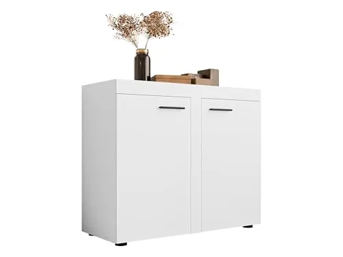 Mirjan24 Kommode Rango 2F mit 2 Türen, Highboard, Naturtöne, Anrichte, Sideboard, Mehrzweckschrank, Wohnzimmerschrank, Schrank (Weiß)