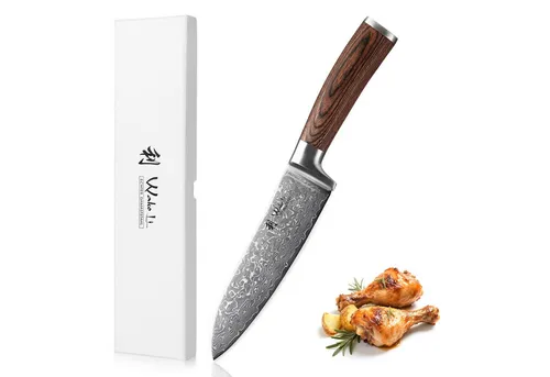 Wakoli Santokumesser EDIB Sakura Damast Santoku Messer Küchenmesser 17 cm Klinge, aus 67 Lagen Damaststahl, VG-10 Kern