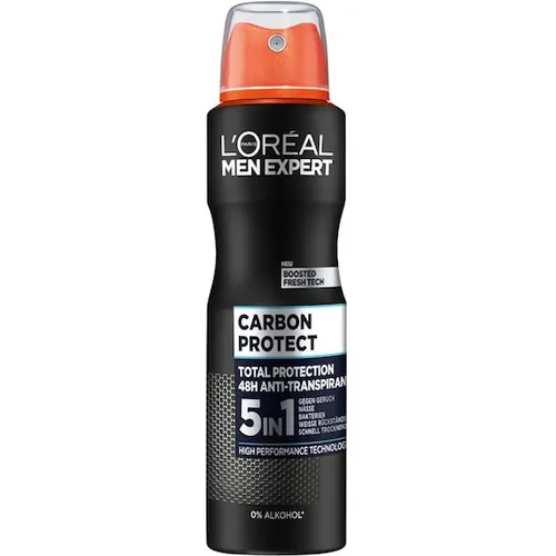 L'Oreal Carbon Protect 5 in 1 Antitranspirant Spray 150 ml - Deos, bietet 5in1 Schutz gegen Schweiß und Geruch für langanhaltende Frische und Komfort.