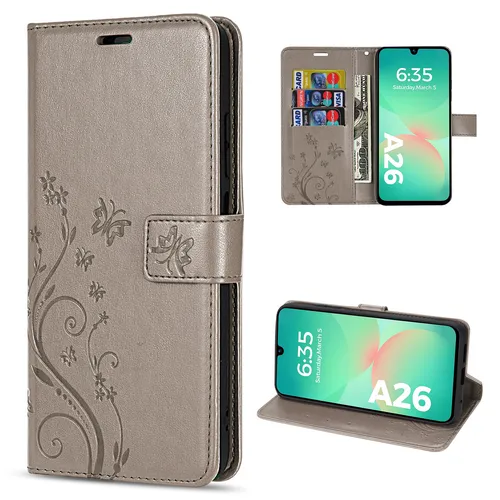 Handy Tasche für Samsung Galaxy A26 5G Handyhülle Klapphülle Wallet Case in Grau