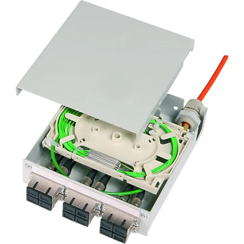 Telegärtner TS-Verteiler 6xLC-D Spleisskassette (H82050E0005) - Hochwertige Spleisskassette für die effiziente Verteilung von Glasfaserkabeln. Robuste Konstruktion für zuverlässige Leistung in der Netzwerkverkabelung.