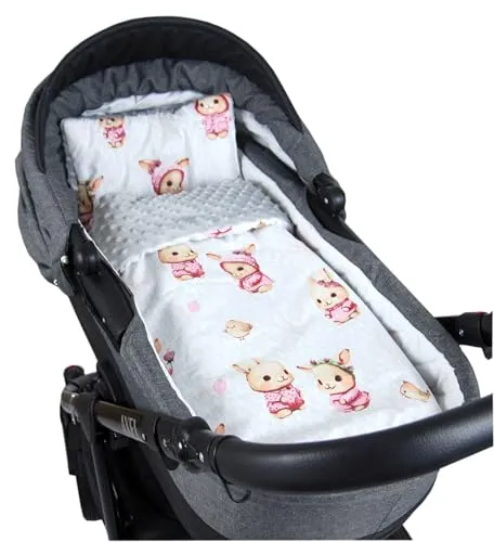 Babylux Babydecke Minky PLÜSCH Kuscheldecke 75x60cm + Kissen 35x30cm | 2-TLG Set für Kinderwagen, Wiege, Babyschale, Neugeborene (MP151 - Grau + Häschen)