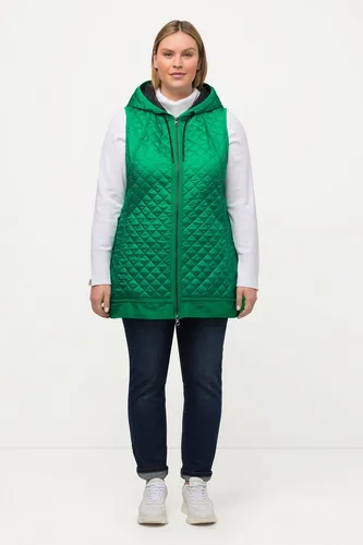 Ulla Popken Steppweste mit Tunnelzug und Kapuze - Leichte und wärmende Steppweste mit 2-Wege-Zipper und praktischen Zipptaschen. Ideal für stilvolle Outfits, mit farbenfrohem Innenfutter und einer anpassbaren Länge von 82-86 cm.