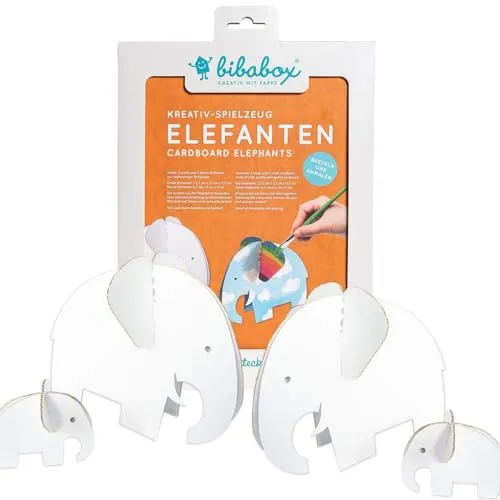 bibabox - Die Elefanten zum Basteln und Anmalen – Nachhaltiges Spielzeug und Bastelset Kinder, die Elefanten für Kinder, tolles Geschenk Mädchen und Jungen