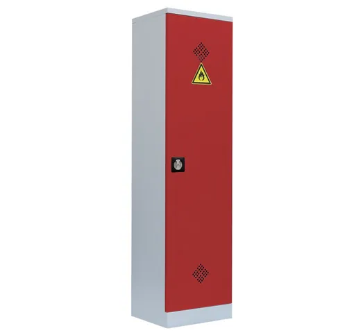 Steelboxx Mehrzweckschrank Umweltschrank 1 Tür 4 Wannenböden - Hochschrank für die sichere Aufbewahrung von Gefahrstoffen, komplett verschweißt und montiert, mit höhenverstellbaren Wannenböden und 2-Wege-Schubstangenzylinderschloss für optimalen Schutz.