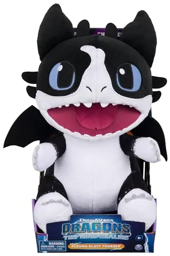 Dreamworks Dragons Plasma Blast Plush, 27,9 cm großes Thunder-Plüschtier (deutsch: Donner) mit Plasmastrahl-Funktion, Die 9 Welten, Kinderspielzeug ab 4 Jahren