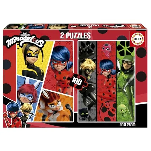 Educa - Set von 2 Puzzle für Kinder mit 100 Teilen. Ladybug. Maßnahme: 40 x 28 cm. Empfohlen für Kinder ab 6 Jahre (19969)