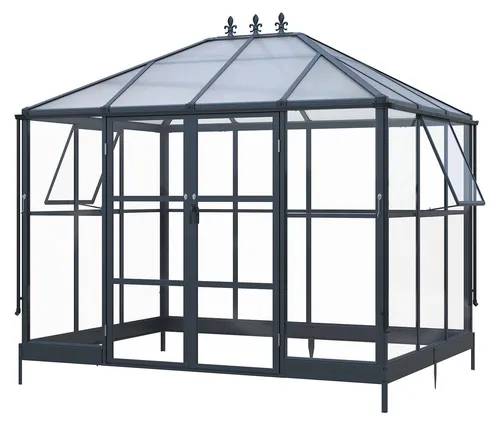 Westmann Gewächshaus Suprema M Schwarz 215x284x243cm - Elegantes Gewächshaus mit robusten Materialien für vielseitige Pflanzenpflege. Schaffe eine grüne Oase in deinem Garten und genieße die Vorteile eines optimalen Wachstums für Salat, Kräuter und Blumen!