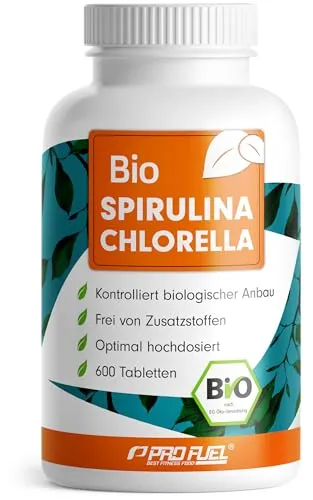 Bio Spirulina & Chlorella Presslinge 600x - optimal hochdosiert - 3000 mg Spirulina & 3000 mg Chlorella aus kontrolliertem Bio-Anbau - laborgeprüft mit Zertifikat - 100% vegan