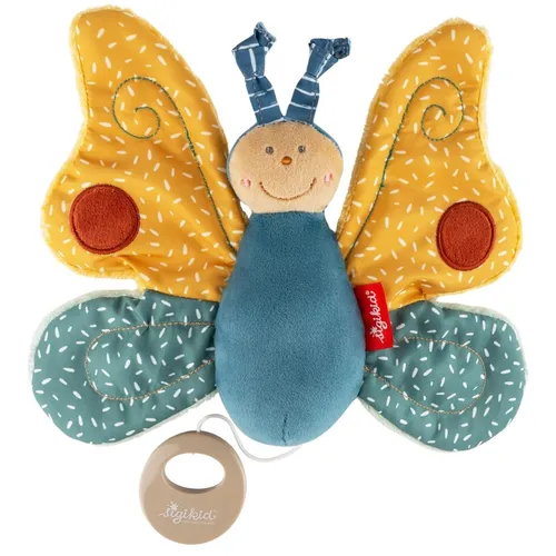 sigikid 43378 - Spieluhr Schmetterling bunt Yellow - Spieluhr für Babys, 22 cm groß, aus hochwertigem Stoffmix, mit abnehmbaren Spielwerk und 5 Schlafmelodien für sanfte Einschlafhilfe.