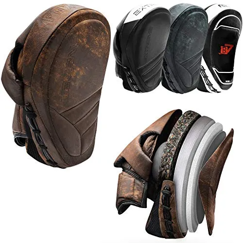 FOX-FIGHT Legend Focus Pads professionelle hochwertige Premium Qualität aus echtem Leder Handpratzen Schlagpratzen Pratzen Pratze Schlagkissen Boxpads Training Sparring MMA (schwarz/grau)