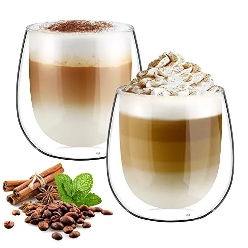 glastal 250ml Doppelwandige Latte Macchiato Gläser Set Borosilikatglas Kaffeetassen Glas 2er Set Kaffeeglas Teegläser für Espresso,Cappuccino,Latte,Iced Americano,Tee,EIS,Milch,Saft