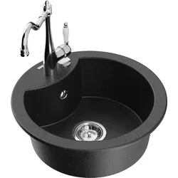 Mexen Diego Granit-Spüle mit Mischbatterie Carla, Schwarz/Silbermetallic