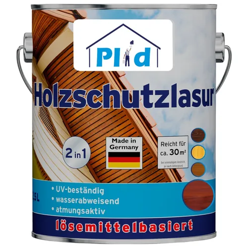 Holzschutzlasur Nussbaum 2,5l - Grundierung für Holz mit schnelltrocknender Formel, ideal für Innenräume, schützt bis zu 30m² und bietet eine satinierte Oberfläche.