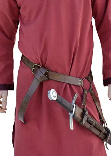 Battle Merchant Ritter-Kostüm mit Schwertgürtel aus braunem Leder - Kostüm für Mittelalter-Fans, inklusive braunem Schwertgürtel für authentischen Look und beeindruckende Auftritte auf jeder Veranstaltung.