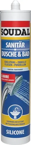 Soudal Sanitärsilikon Dusche & Bad, 300ml, Kartusche, Manahattan - Hochwertiger Fugendichtstoff für Verfugungen in Feuchträumen z.B. Anschlussfugen zwischen Wanne, Duschtasse, WC und Wand
