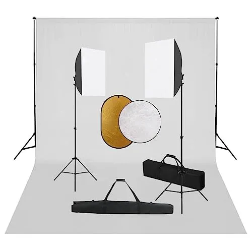 vidaXL Fotostudio-Set mit Softboxen und Reflektoren - Fotostudio Zubehör mit verstellbarem Hintergrundsystem und professionellen Softboxen für perfekte Aufnahmen, ideal für Fotografen und Videografen.