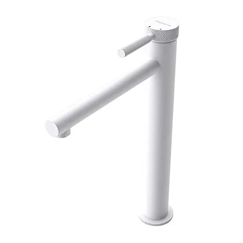 doporro Design Armatur in Weiß: Waschbeckenarmatur mit praktischen Einhebelmischer - Touch-On-Wasserhähne für Badezimmerwaschbecken | Pflegeleichte, antibakterielle Kupferoberfläche | Einfache Montage dank DIN-Anschlüssen