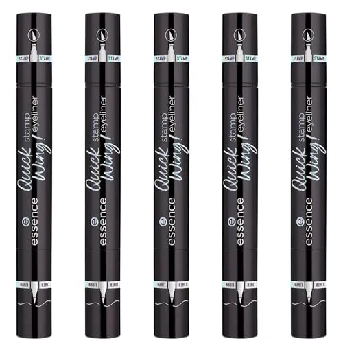 essence Quick Wing! stamp eyeliner, Nr. 01, Schwarz, langanhaltend, Expressergebnis, hochpigmentiert, intensiv, farbintensiv, vegan, ohne Mikroplastikpartikel, ohne Parfüm, ölfrei, 5er Pack (5x3.5ml)