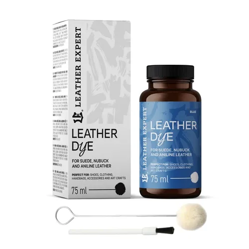 Leather Expert Lederfarbe blau 75ml für Wildleder, Nubuk & Anilin - Intensive Farbauffrischung für Wildleder, Nubuk und Anilinleder – sorgt für tiefe, langlebige Farbtöne und ist ideal für DIY-Projekte. Einfach anzuwenden mit beiliegendem Applikator.