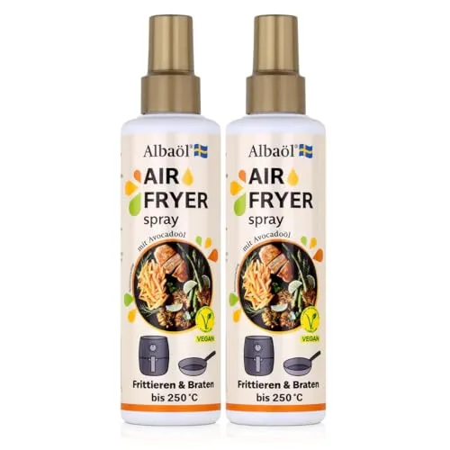 Albaöl - Air Fryer Spray, 2 x 190 ml Flasche - Speiseöle, ideal für Heißluftfritteusen und Hochtemperaturkochen bis 250°C – mit einer hochwertigen Mischung aus Sonnenblumen- und Avocadoöl für gesunde Frittierergebnisse.