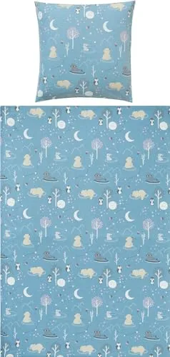 Erwin Müller Kinder-Bettwäsche Feinbiber blau Größe 1x 135x200 cm + 1x 80x80 cm