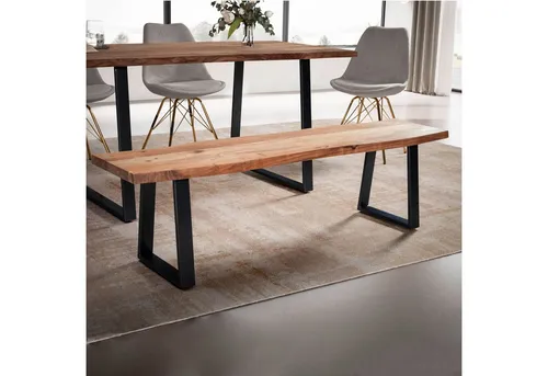 FINEBUY Essbank FB68389 aus Akazie Massivholz - Essbank aus edlem Akazienholz mit Baumkante, handgefertigt und einzigartig. Ideal für stilvolle Esszimmer und kombinierbar mit verschiedenen Sitzmöbeln.
