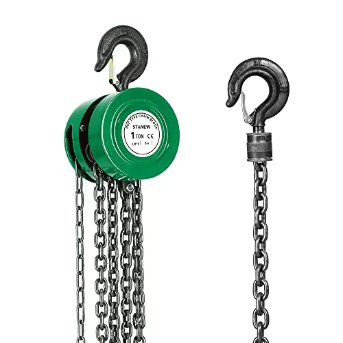 Kettenzug Mit Robustem Haken Stanew, Kettenzug 1000kg, Handseilwinde 3,0 m, Kette G80, Hebehaken mit Sicherheitm, Grün(1 Tonne 3,0 m)